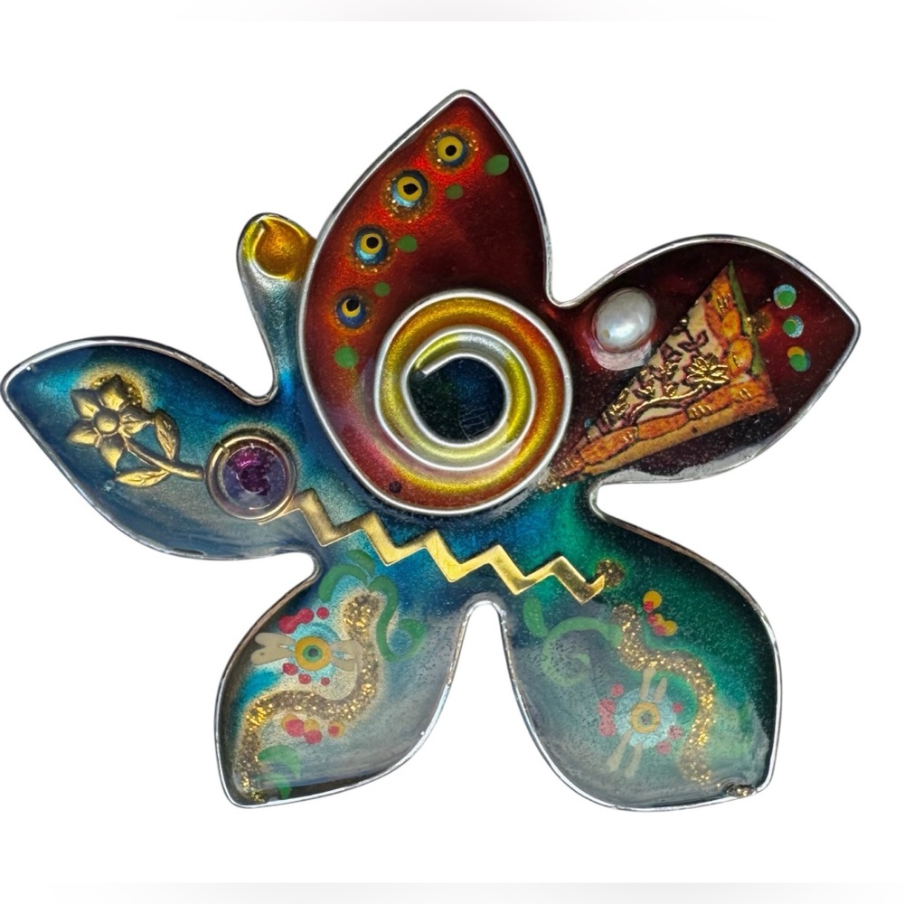 Yossi Steinberg Flower Brooch One of a Kind, Abstract Collage, Assemblage